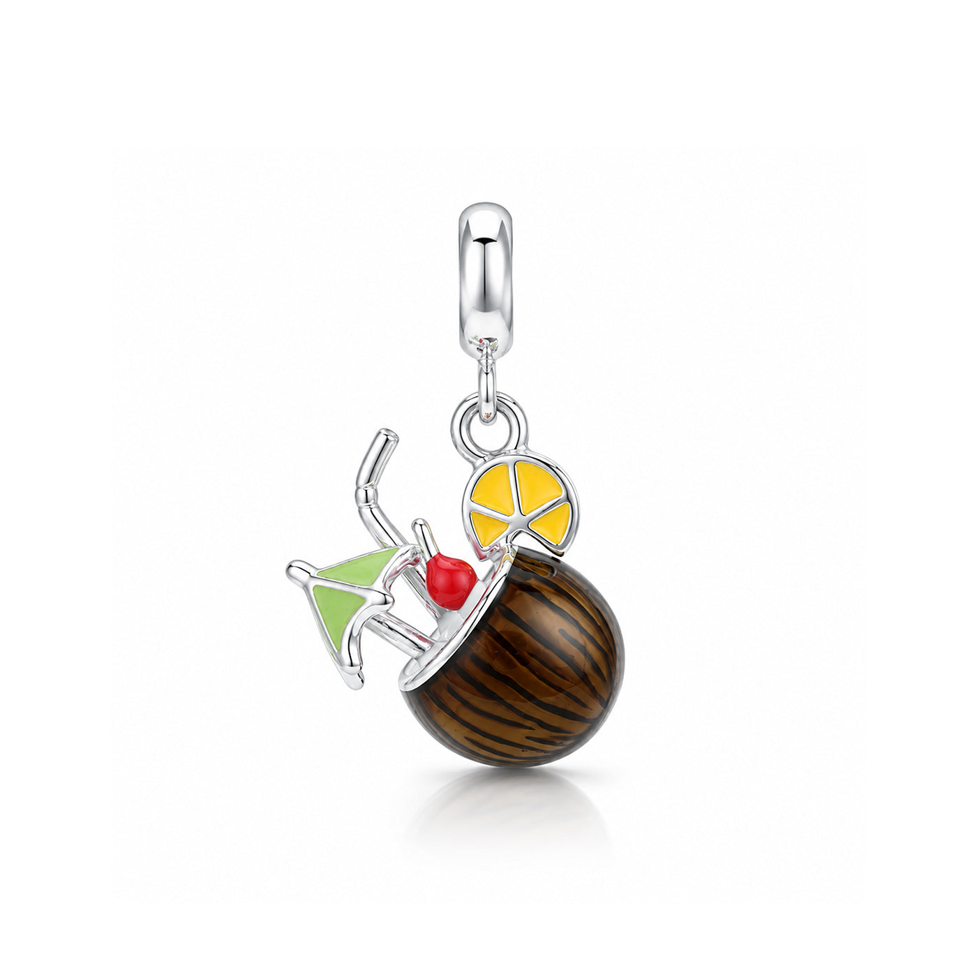 Tiki Coconut Drink 925 Sterling Silver Charm Pendant