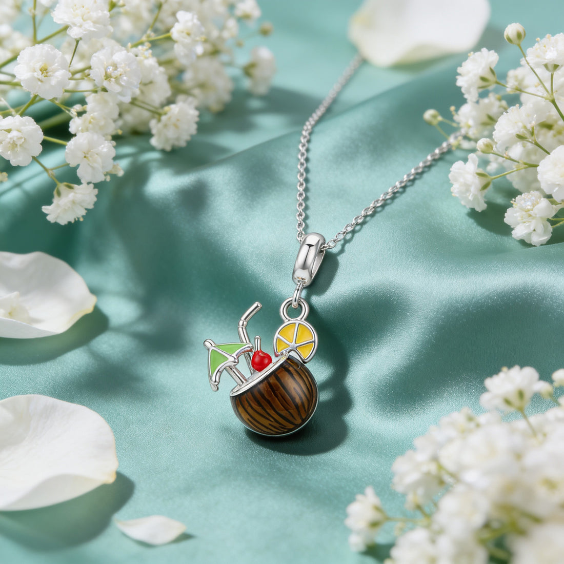 Tiki Coconut Drink 925 Sterling Silver Charm Pendant
