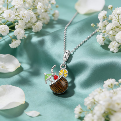 Tiki Coconut Drink 925 Sterling Silver Charm Pendant