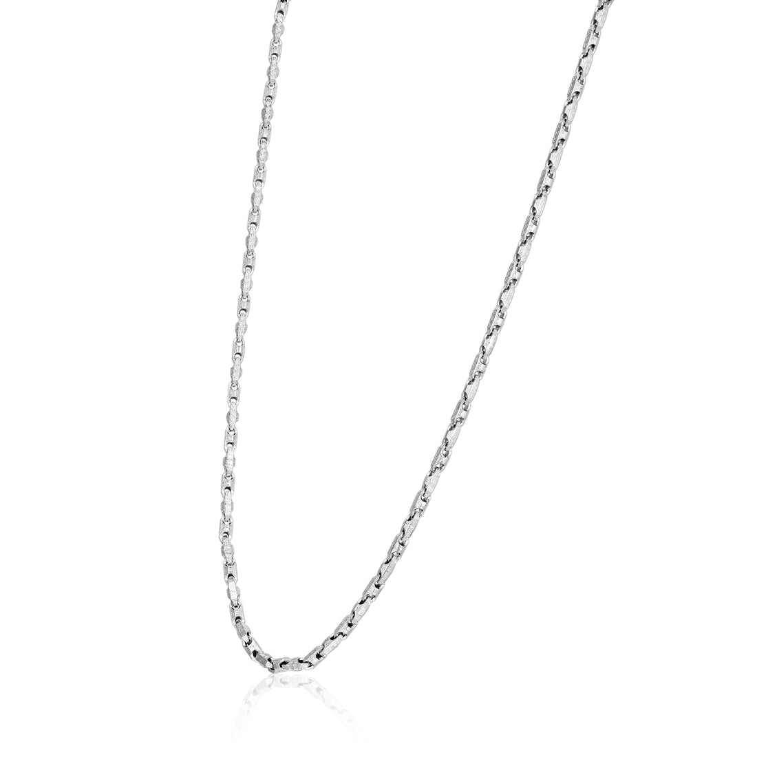 Silver chain necklace on a white background