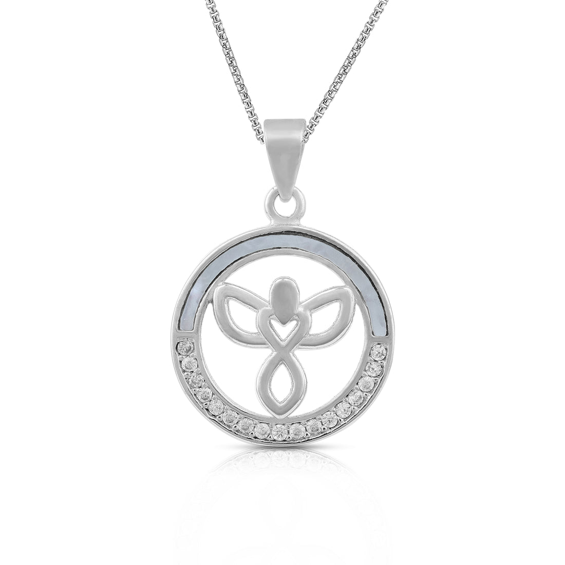 Timeless Angel Circle Accent 925 Sterling Silver Pendant for Women