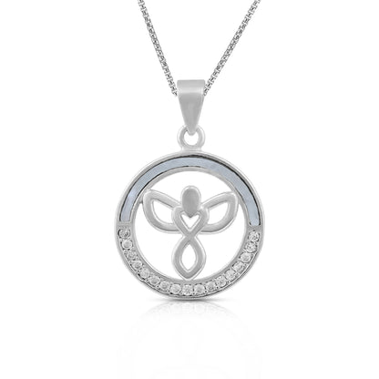 Timeless Angel Circle Accent 925 Sterling Silver Pendant for Women