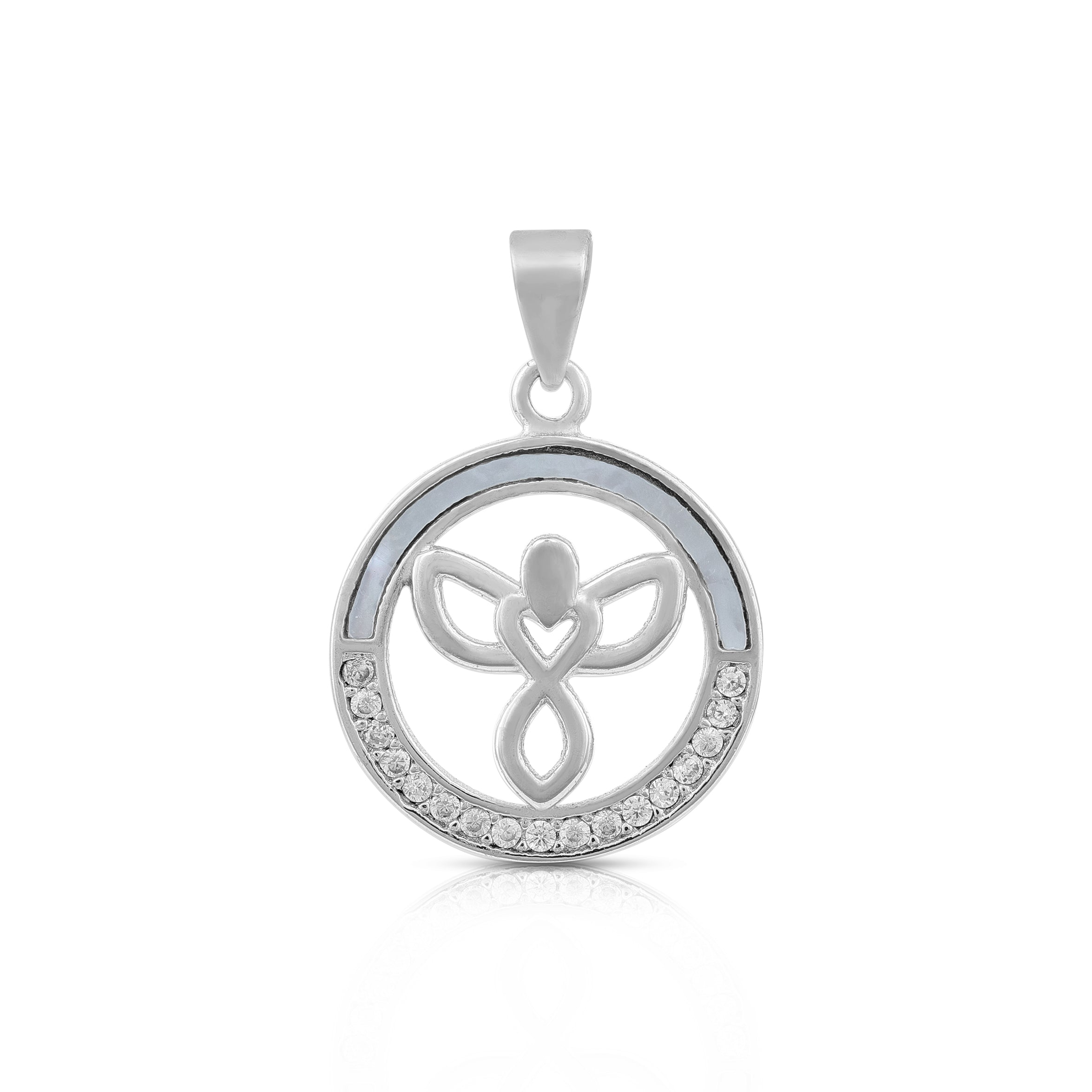 Timeless Angel Circle Accent 925 Sterling Silver Pendant for Women