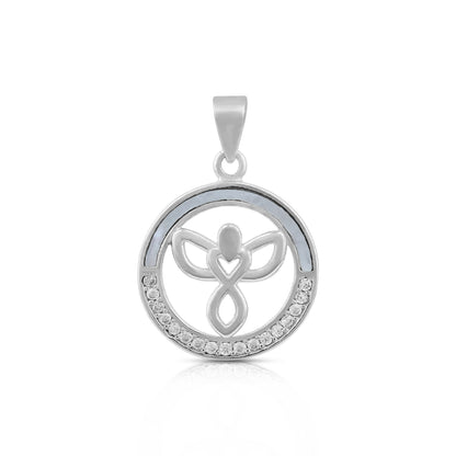 Timeless Angel Circle Accent 925 Sterling Silver Pendant for Women