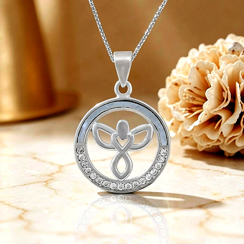 Timeless Angel Circle Accent 925 Sterling Silver Pendant for Women