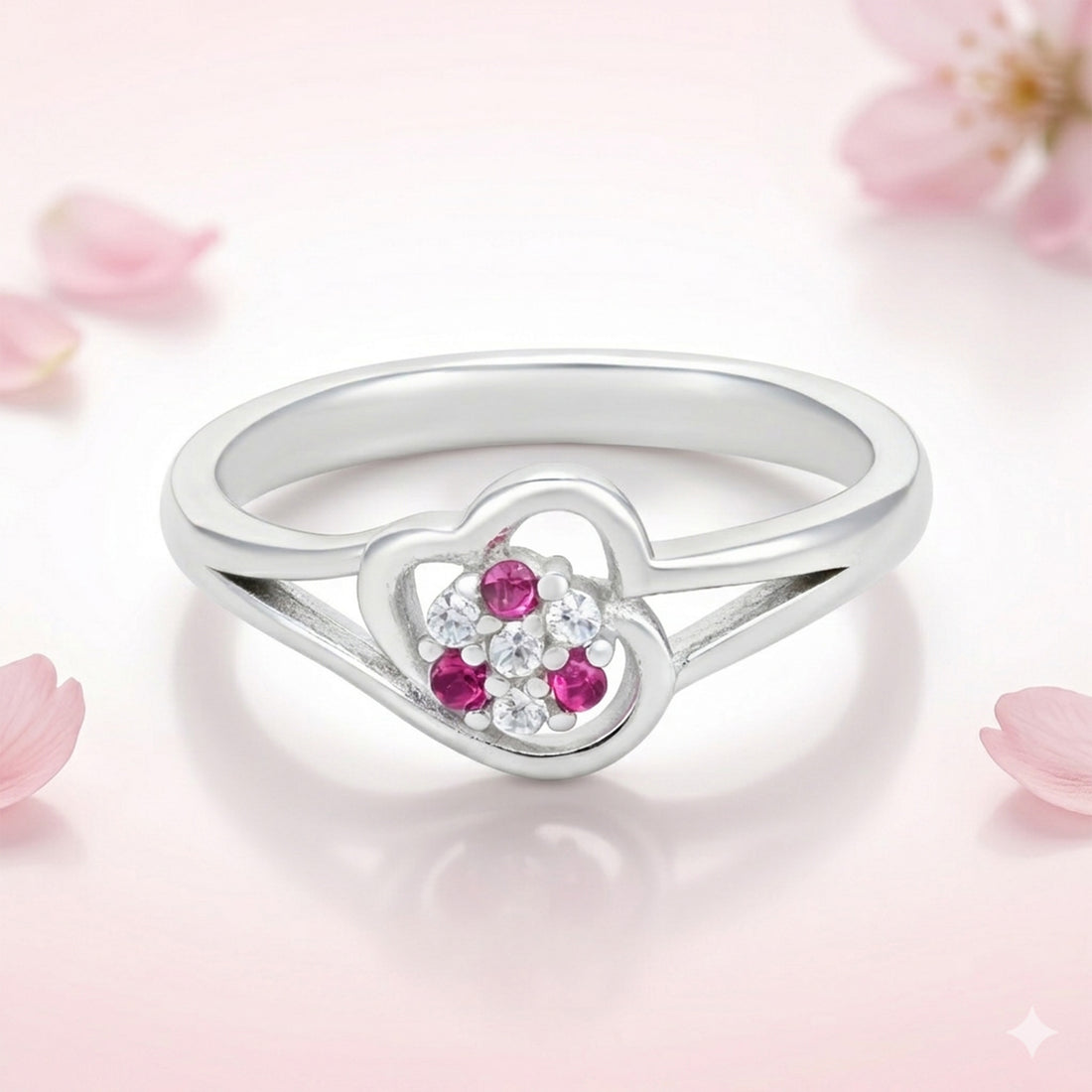 Timeless Double Heart Pink 925 Sterling Silver Ring for Women