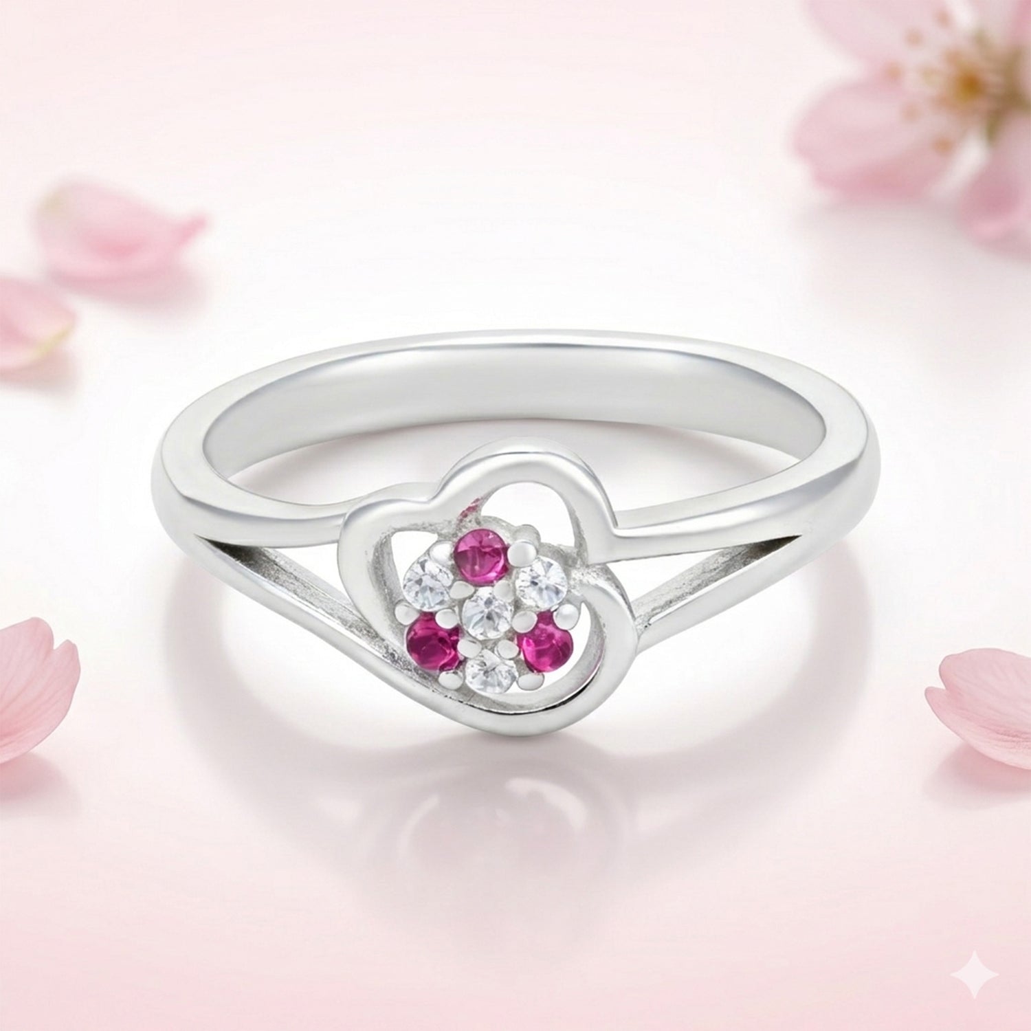 Timeless Double Heart Pink 925 Sterling Silver Ring for Women