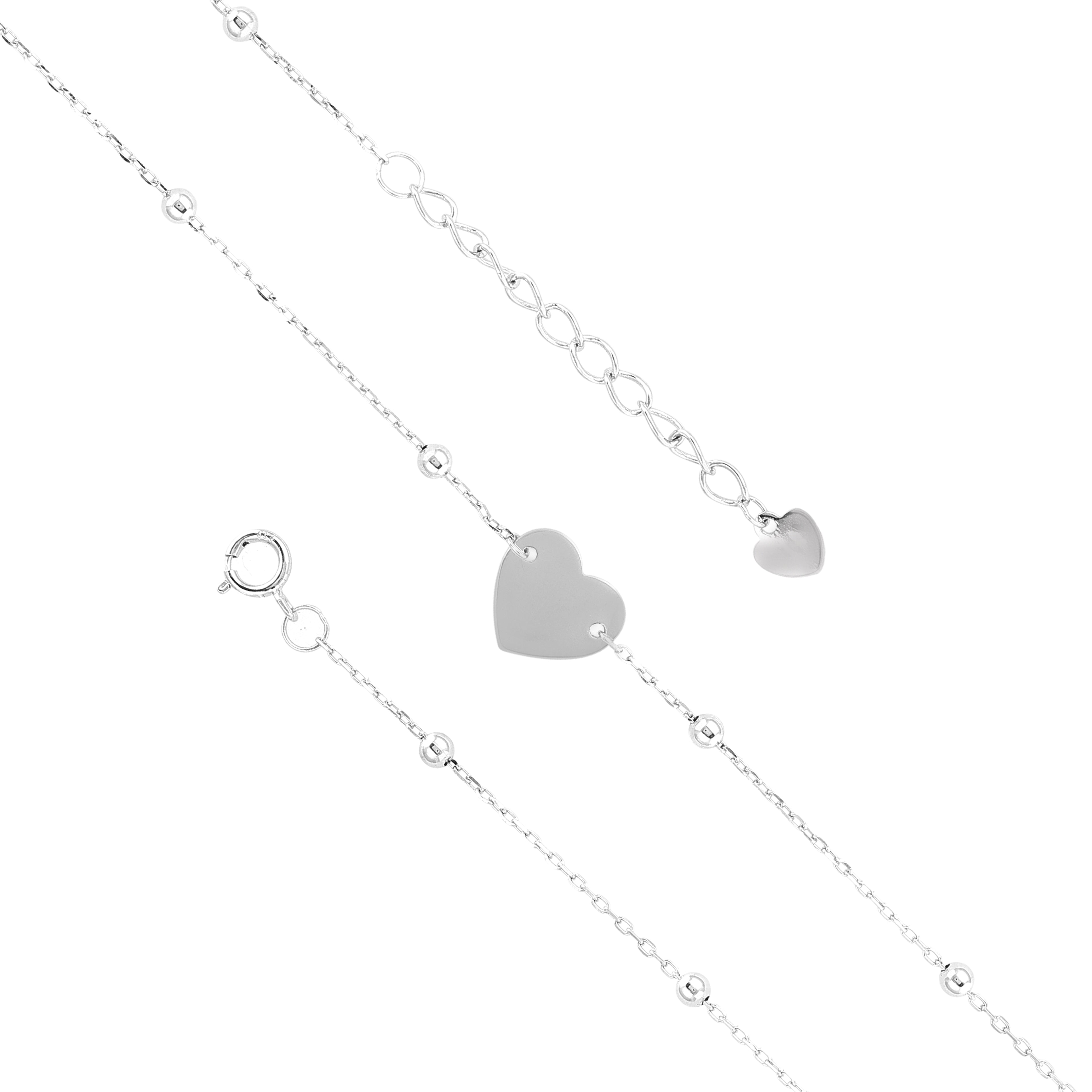 Timeless Heart Charm 925 Rhodium Linked Bracelets