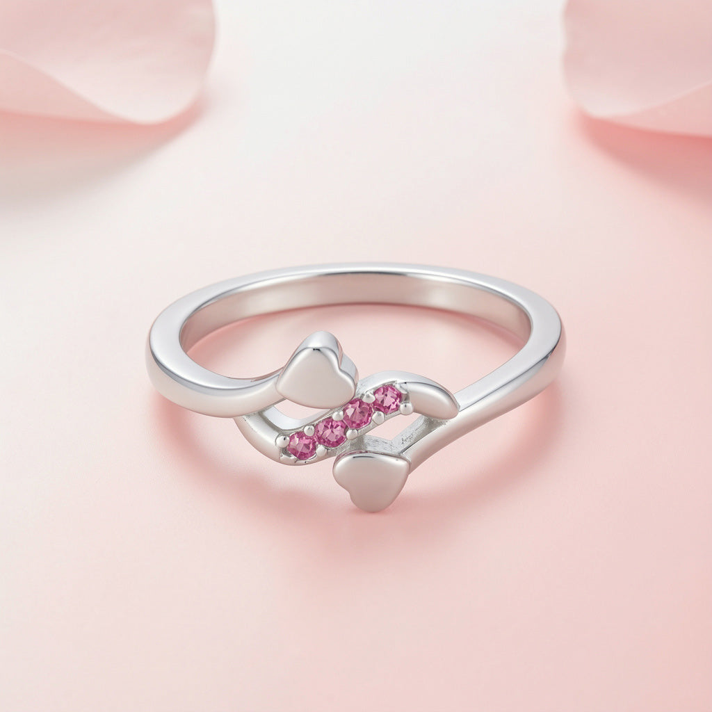 Timeless Intertwined Heart Pink 925 Sterling Silver Ring for Women