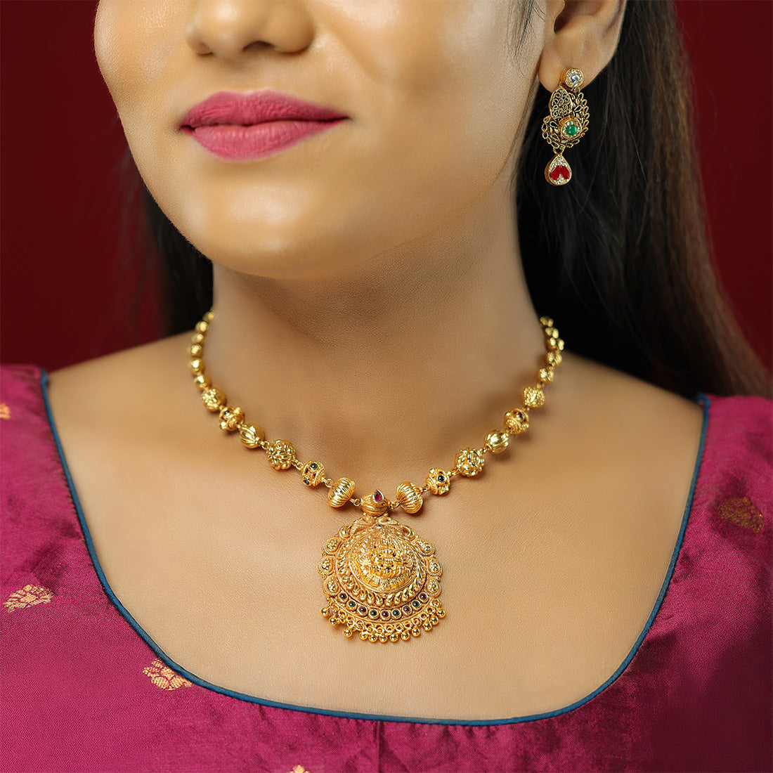 Timeless Lakshmi Elegance 925 Golden Bead Accents Necklace