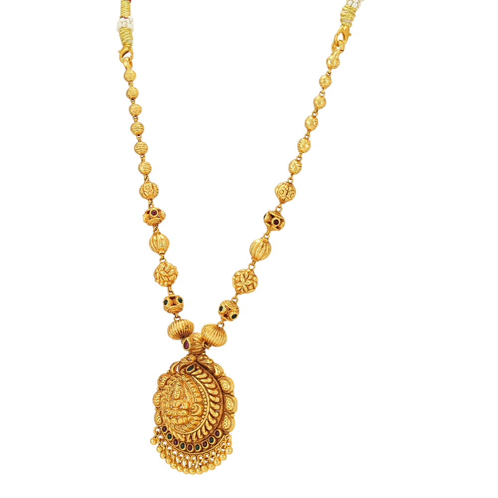 Timeless Lakshmi Elegance 925 Golden Bead Accents Necklace