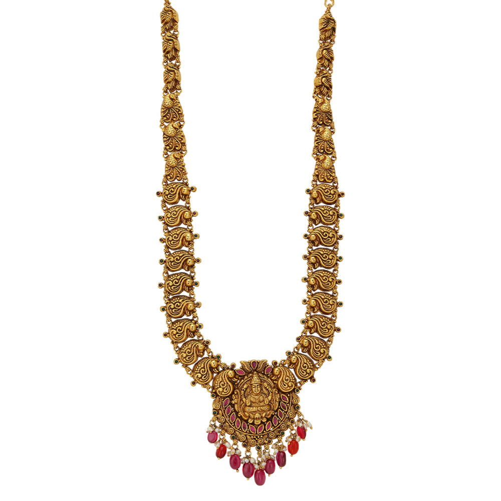 Timeless Lakshmi Peacock designed 925 Gold Plated Beads Drop Haram