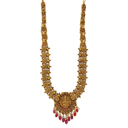 Timeless Lakshmi Peacock designed 925 Gold Plated Beads Drop Haram