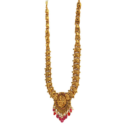 Timeless Lakshmi Peacock designed 925 Gold Plated Beads Drop Haram