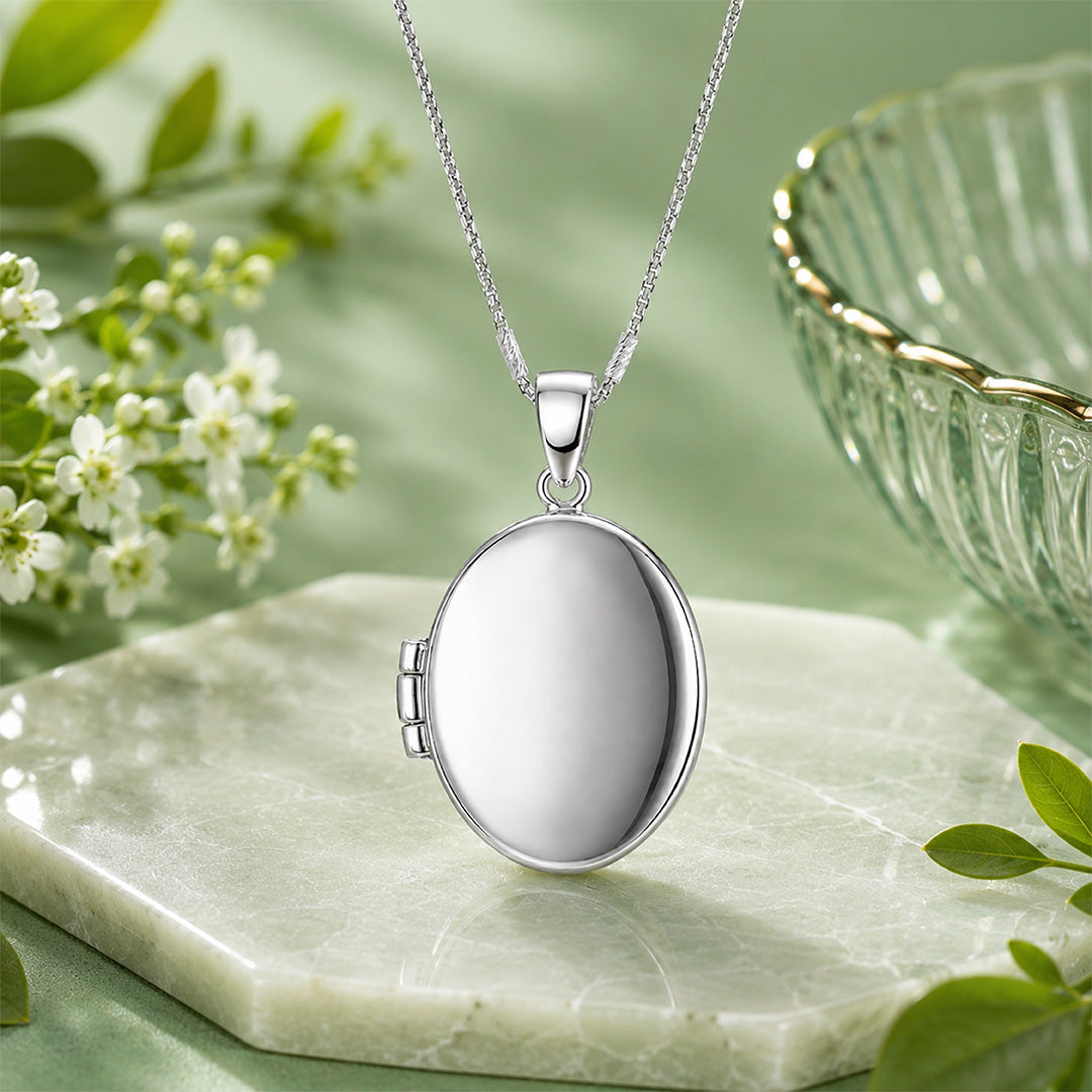 Timeless Minimal Oval Memory Locket 925 Sterling Silver Pendant for women