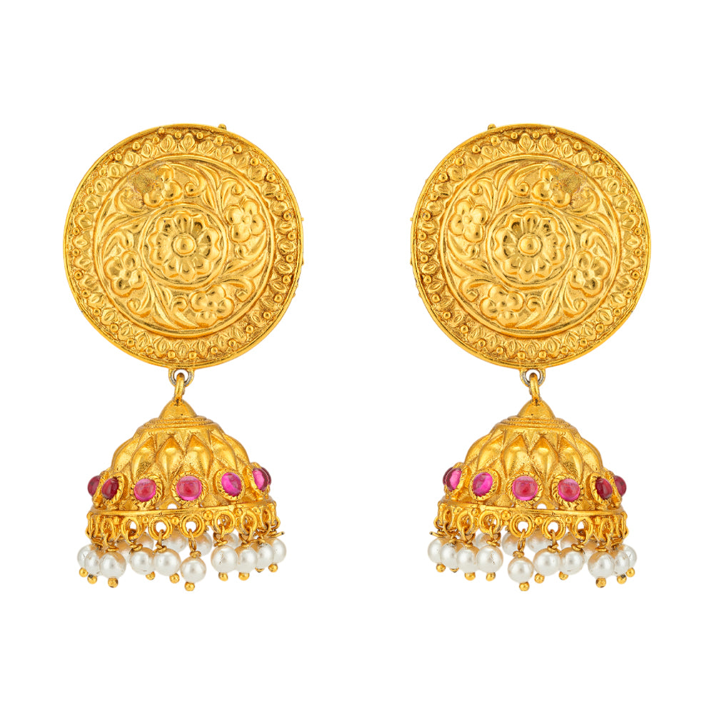 Timeless Red Stone Jhumka Pearls Drops 925 Earrings