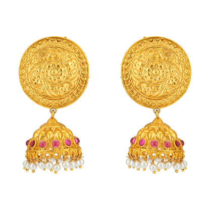 Timeless Red Stone Jhumka Pearls Drops 925 Earrings