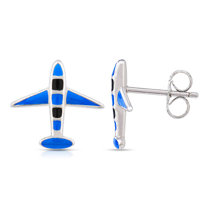 Tiny Airplane Glow 925 Sterling Silver Stud for Kids