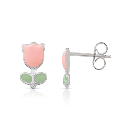 Tiny Pink Tulip 925 Sterling Silver Stud for Kids