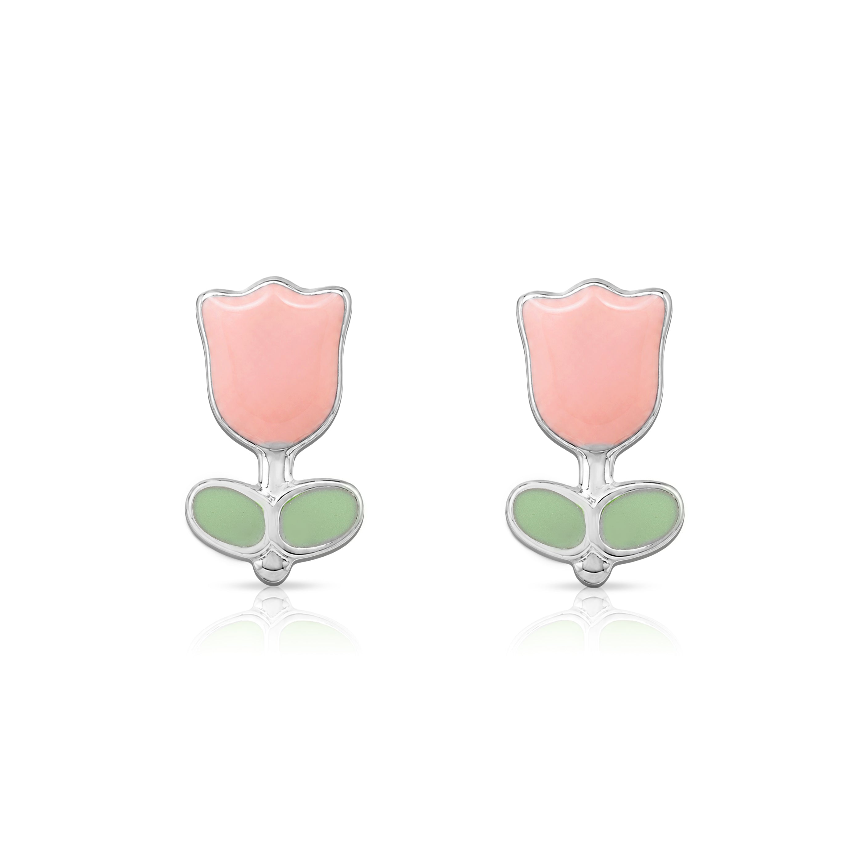 Tiny Pink Tulip 925 Sterling Silver Stud for Kids