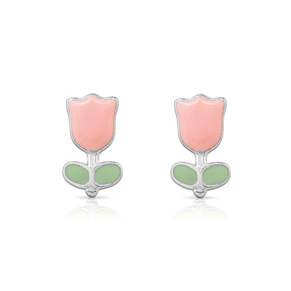 Tiny Pink Tulip 925 Sterling Silver Stud for Kids