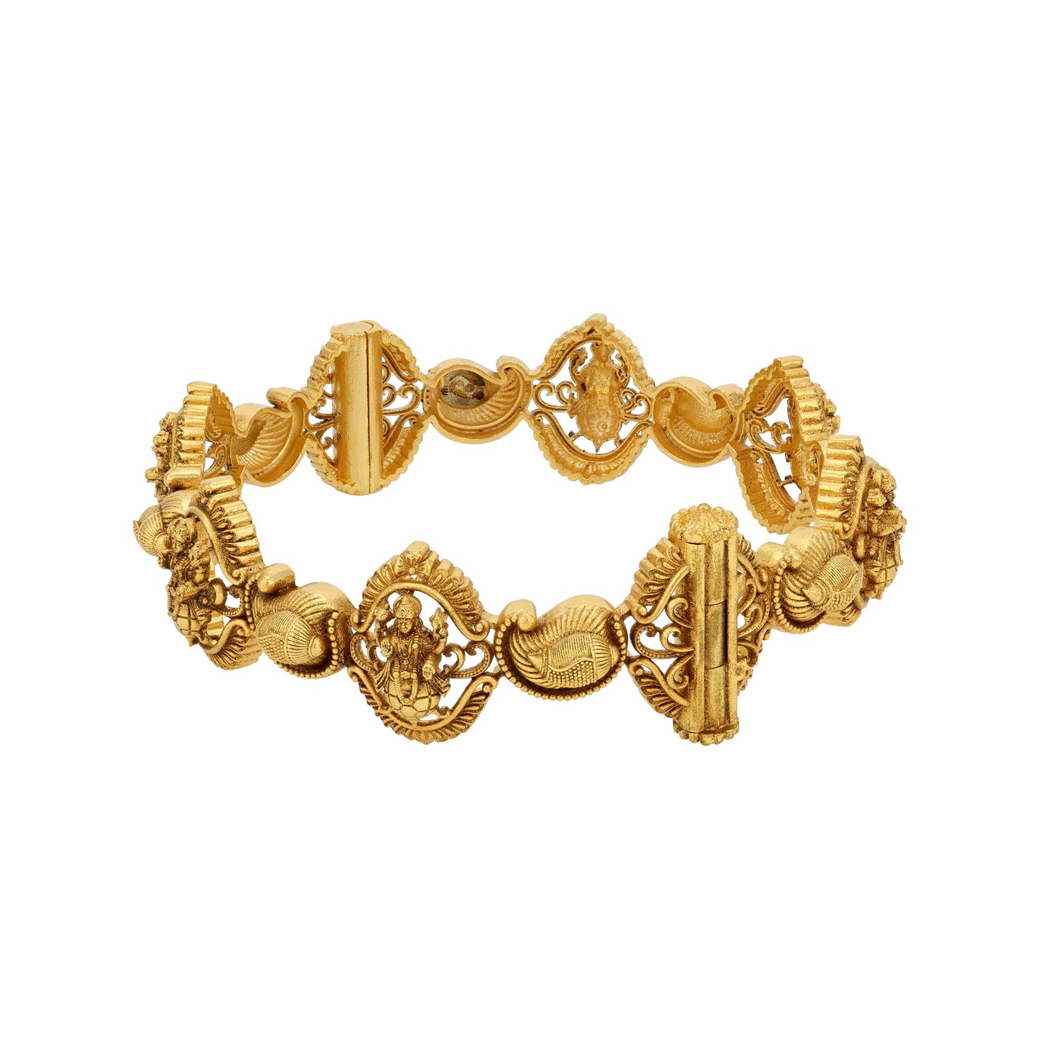 Traditional Goddess Lakshmi Paisley Alternative Pattern 925 Sterling Silver Bangle for Women