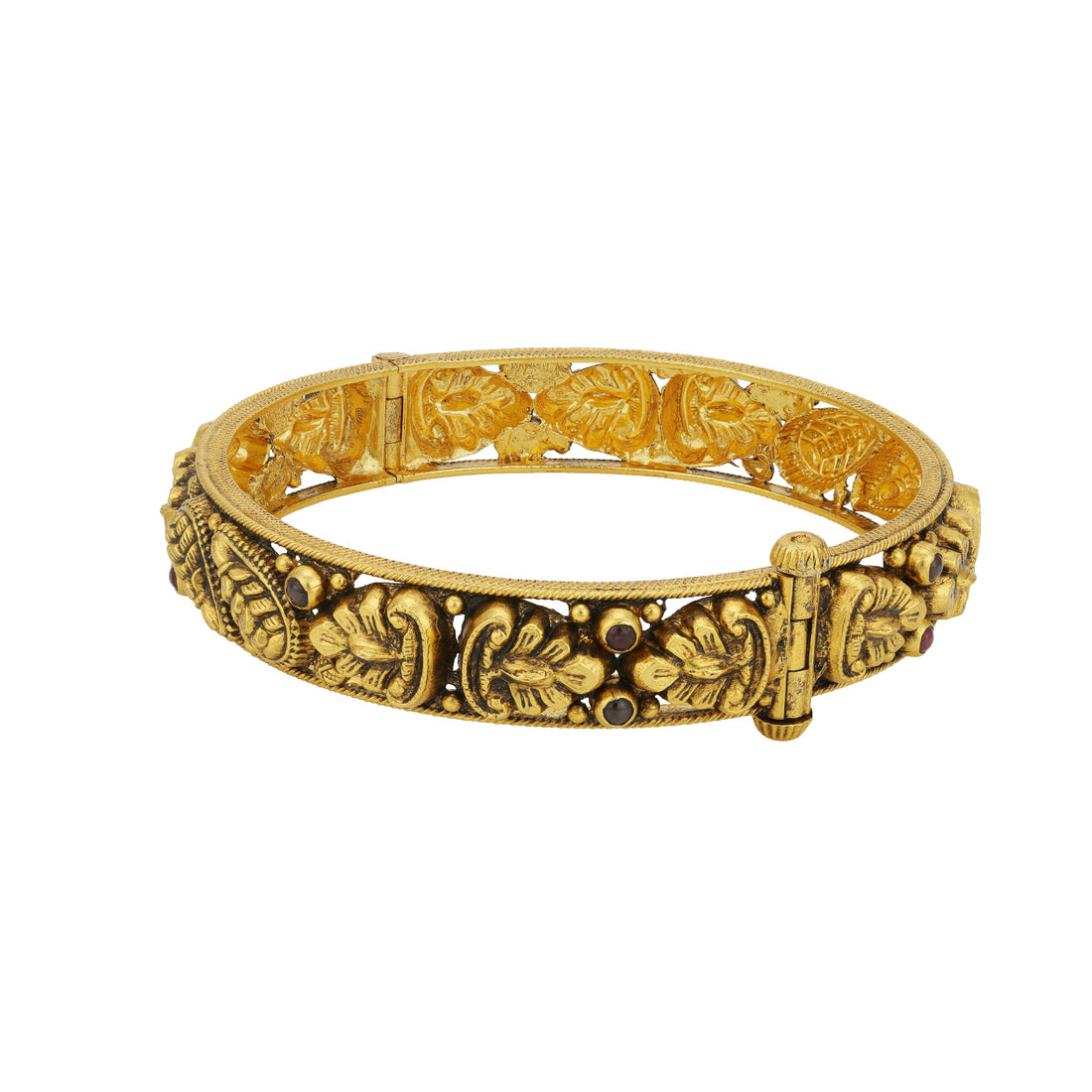 Traditional Leaf Motif 925 Sterling Silver Dark Stone Bangle for Women