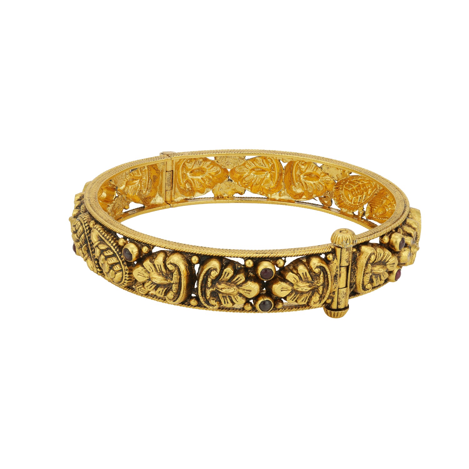 Traditional Leaf Motif 925 Sterling Silver Dark Stone Bangle for Women