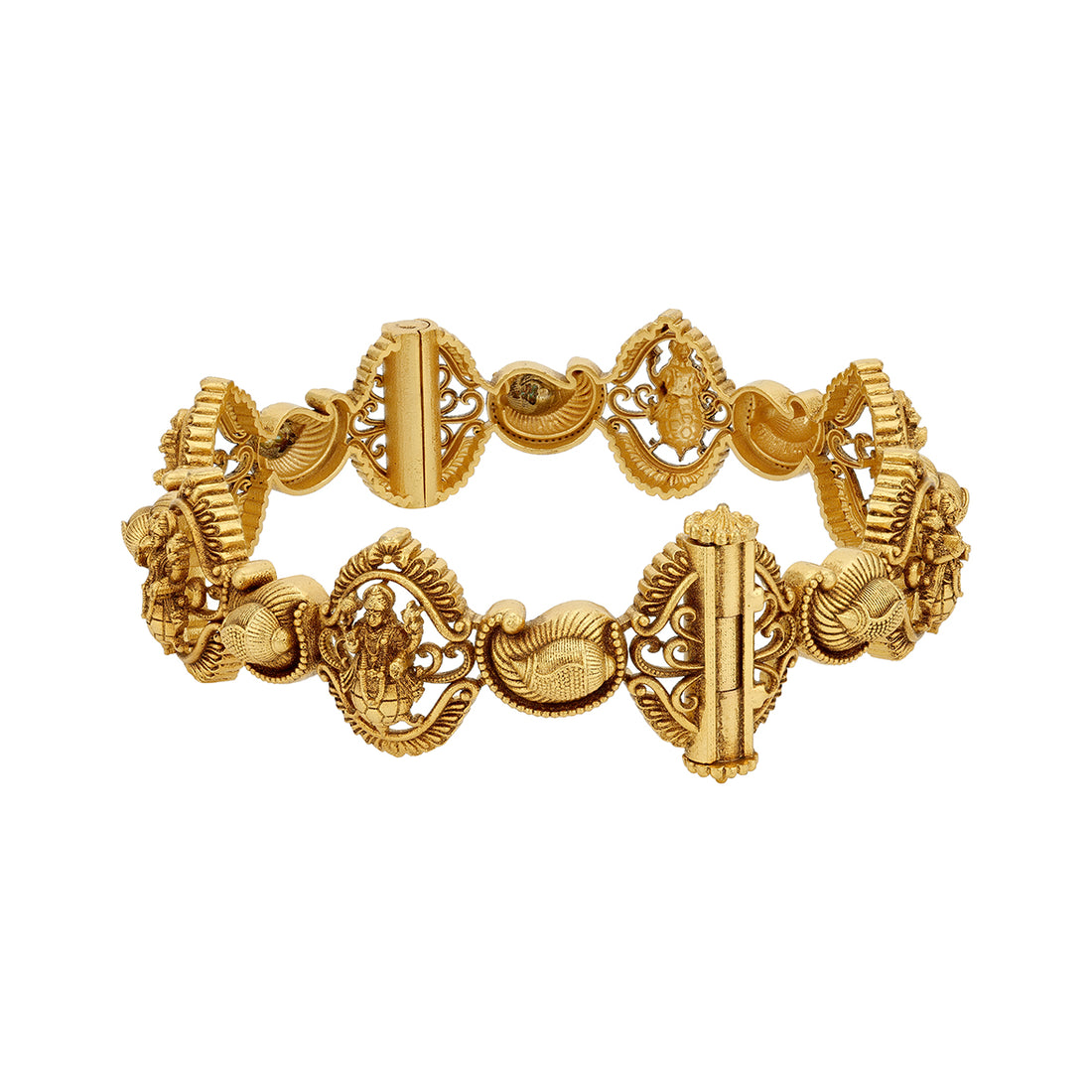 Traditional Lord Vishnu Paisley 925 Sterling Silver Gold Plated Bangle for Women