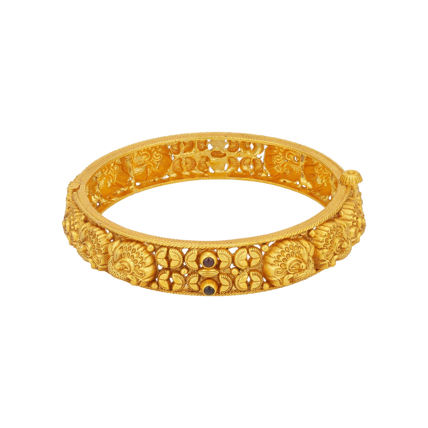 Traditional Peacock Motif 925 Sterling Silver Gold Plated Kada for Women