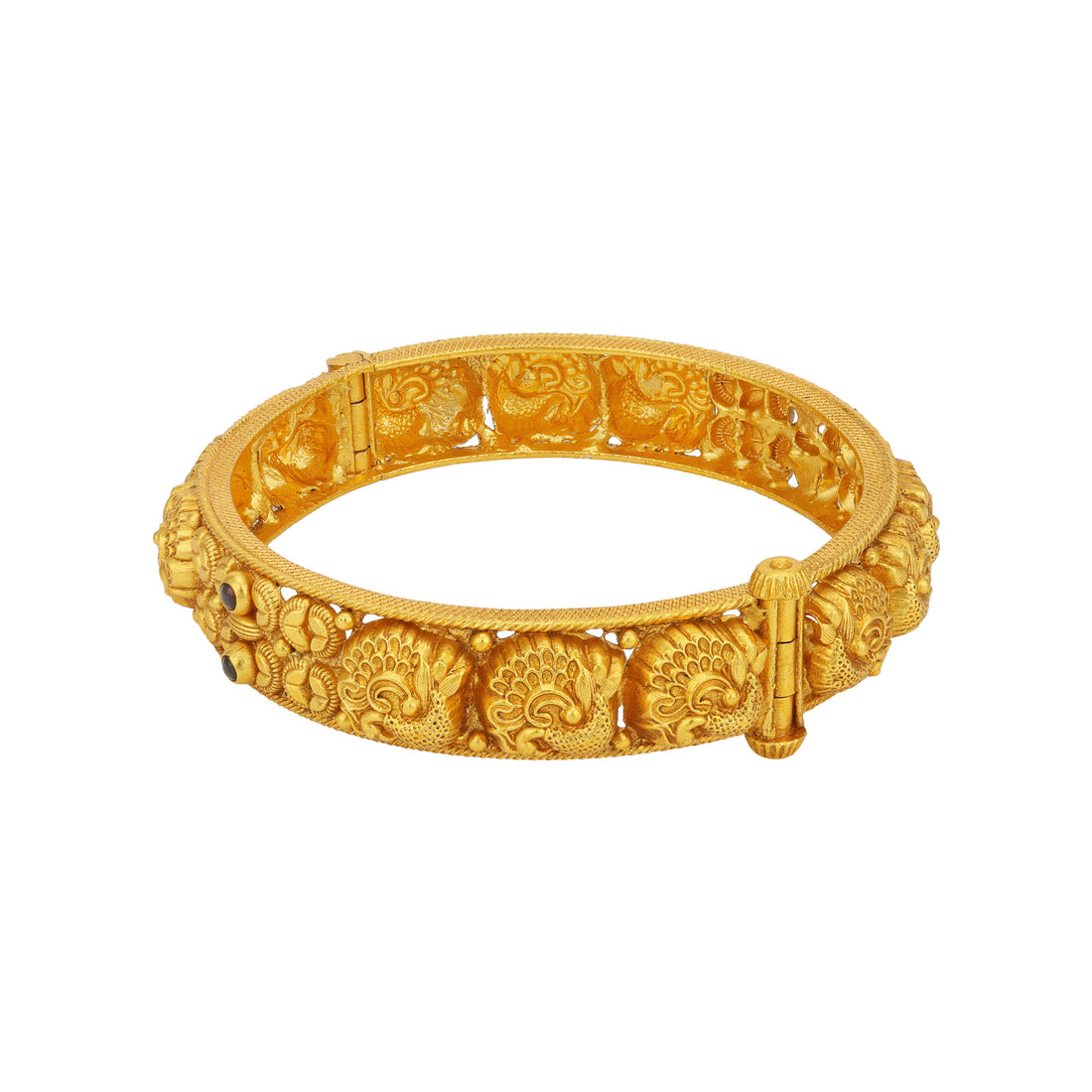 Traditional Peacock Motif 925 Sterling Silver Gold Plated Kada for Women