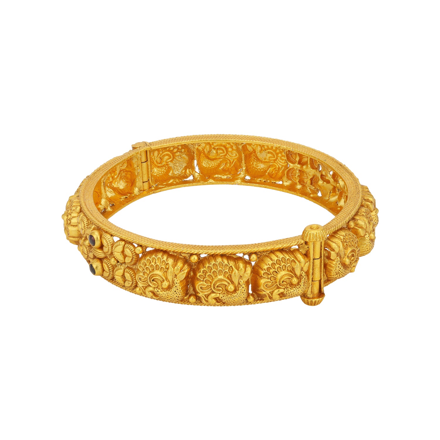 Traditional Peacock Motif 925 Sterling Silver Gold Plated Kada for Women