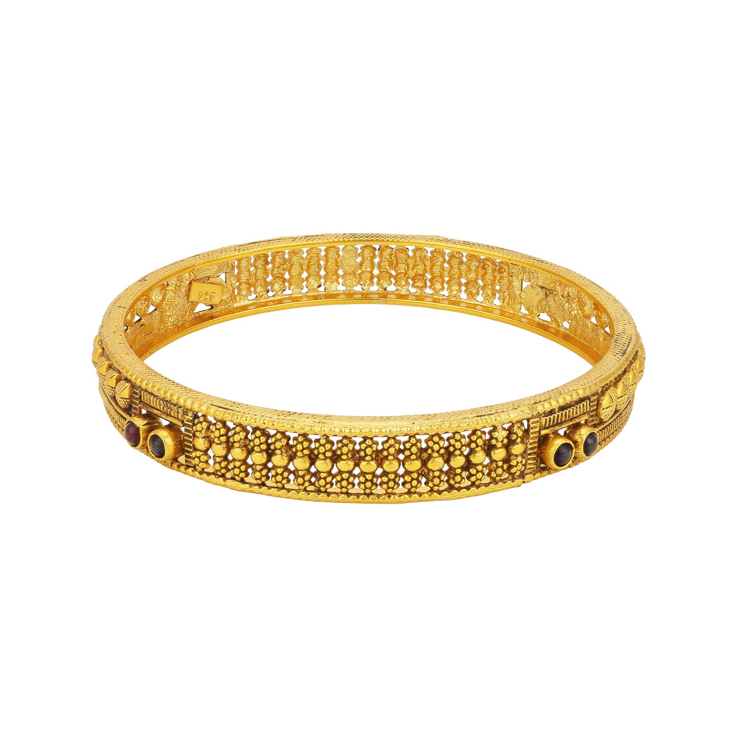 Traditional Temple Style 925 Sterling Silver Gold Plated Stone Bangle for Women