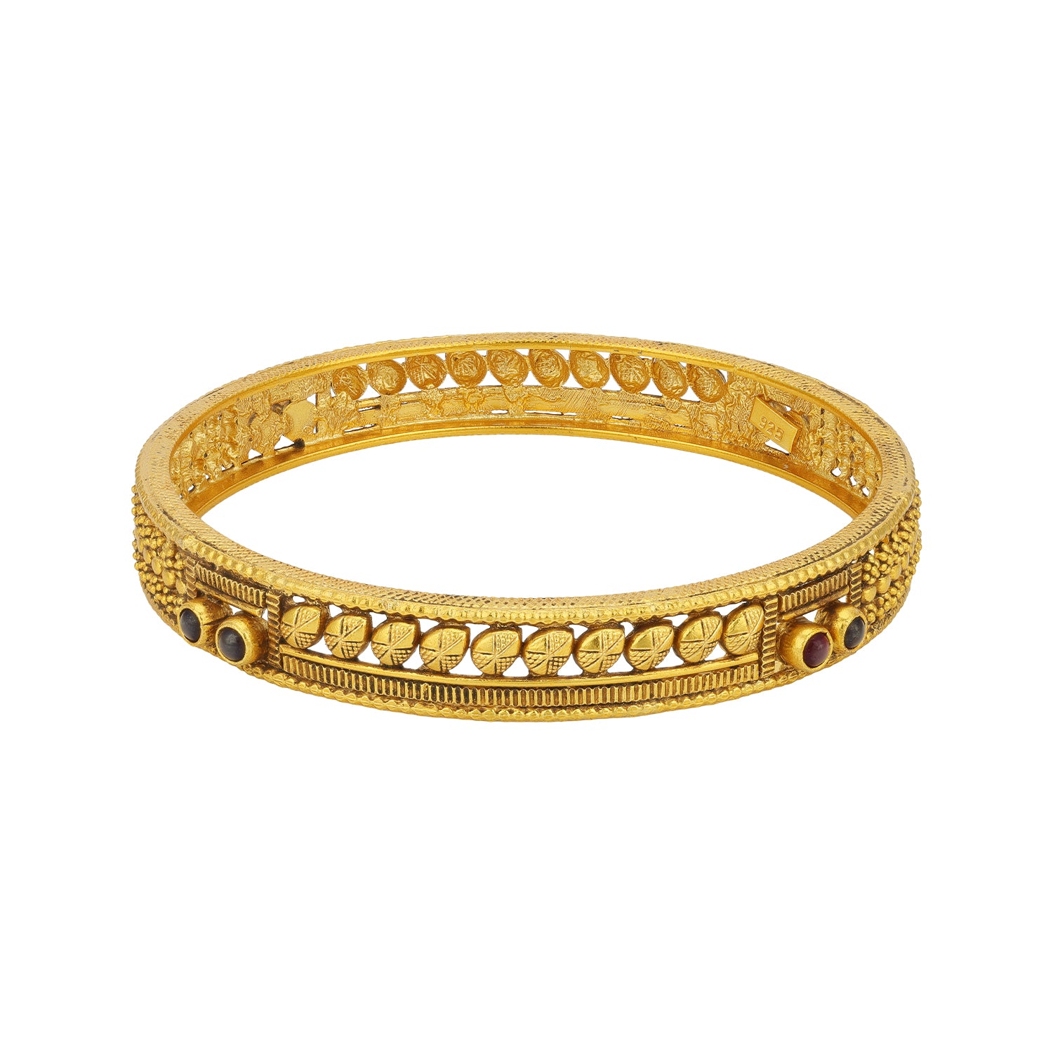 Traditional Temple Style 925 Sterling Silver Gold Plated Stone Bangle for Women