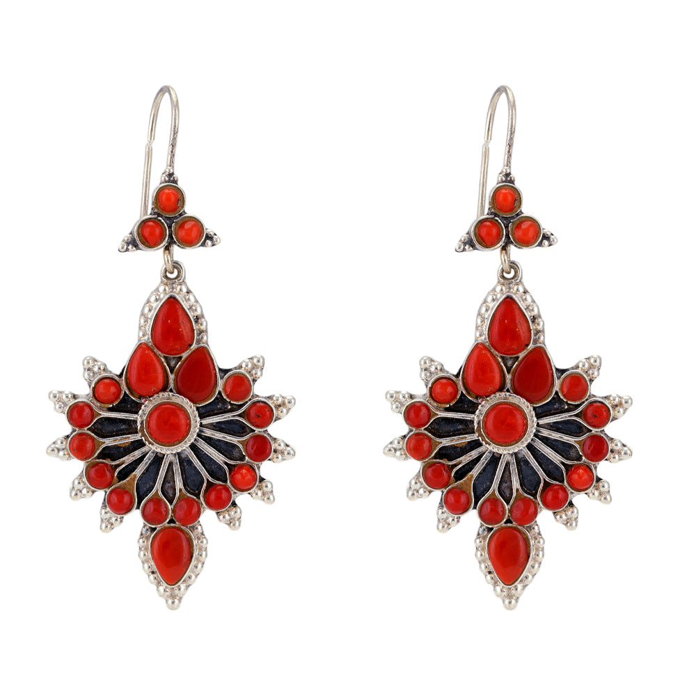 Traditional Coral Hoop 925 Pearl Outer Oxidised Earrings