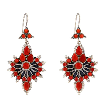 Traditional Coral Hoop 925 Pearl Outer Oxidised Earrings