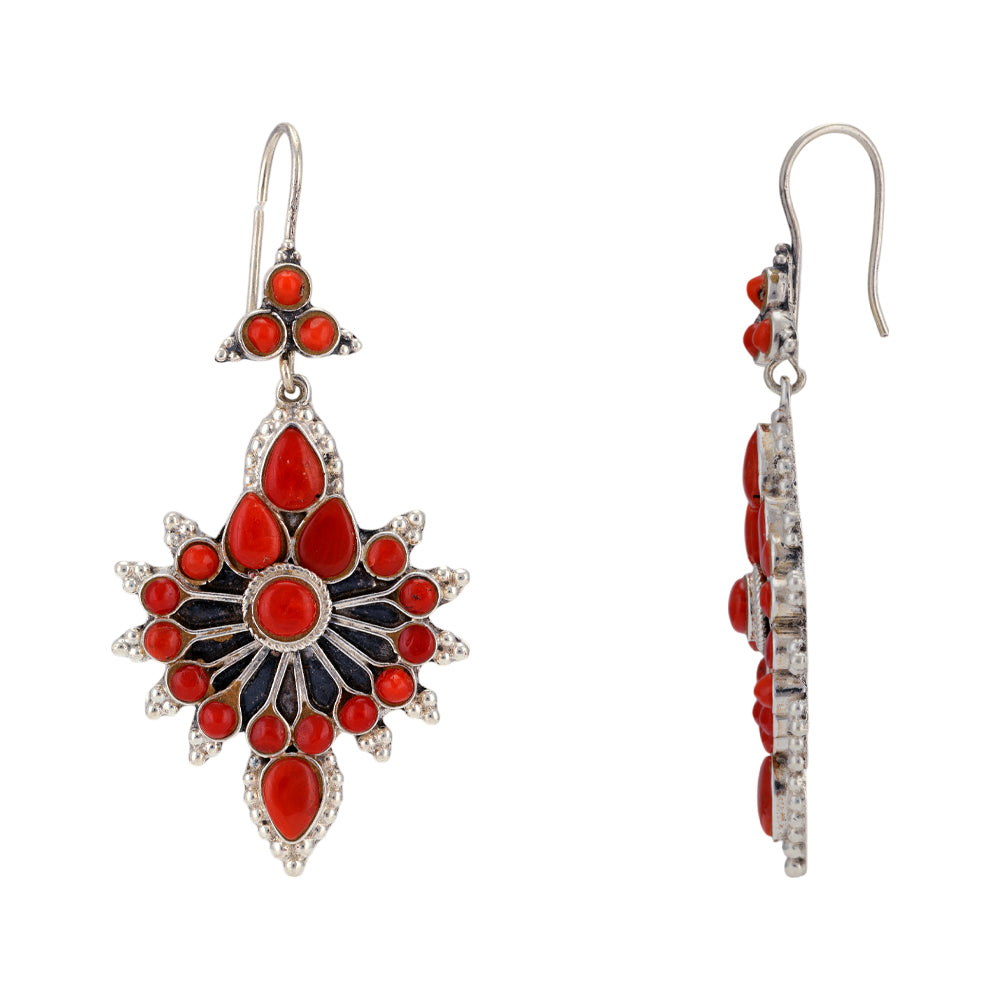 Traditional Coral Hoop 925 Pearl Outer Oxidised Earrings