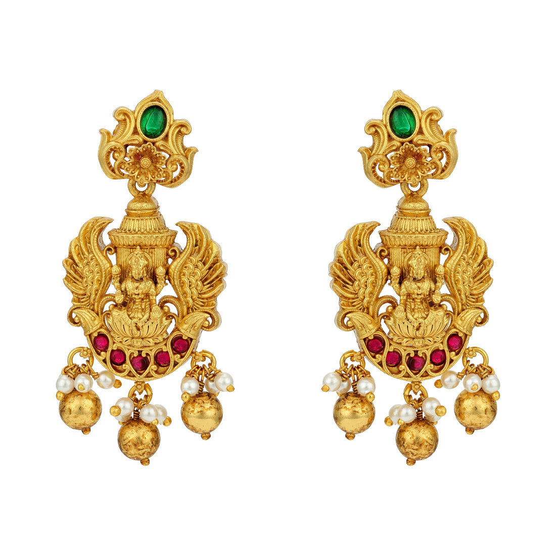 Traditional Deity Lakshmi Dangle 925 Sterling Silver Gold Drop Earring for Women