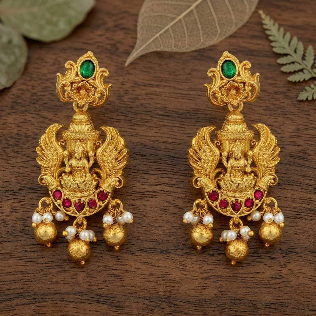 Traditional Deity Lakshmi Dangle 925 Sterling Silver Gold Drop Earring for Women