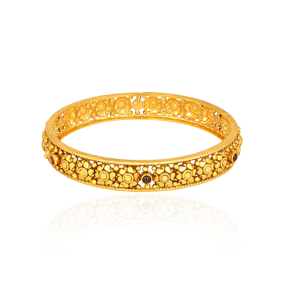 Traditional Flower Engraved 925 Sterling Silver Dark Stone Bangle for women