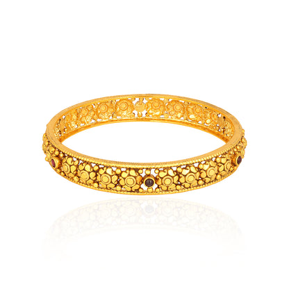 Traditional Flower Engraved 925 Sterling Silver Dark Stone Bangle for women