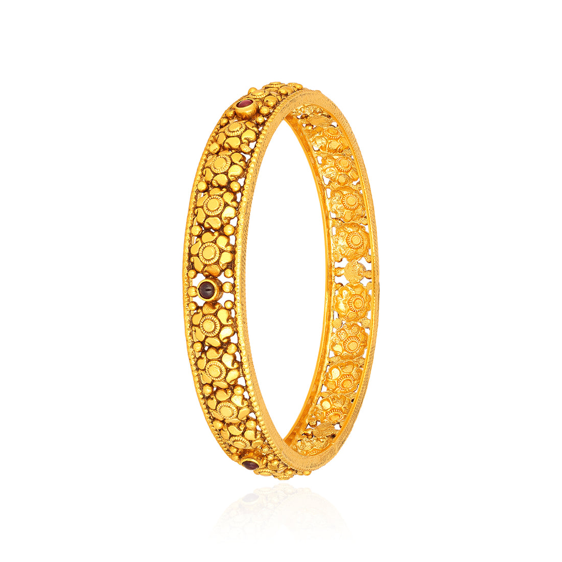 Traditional Flower Engraved 925 Sterling Silver Dark Stone Bangle for women