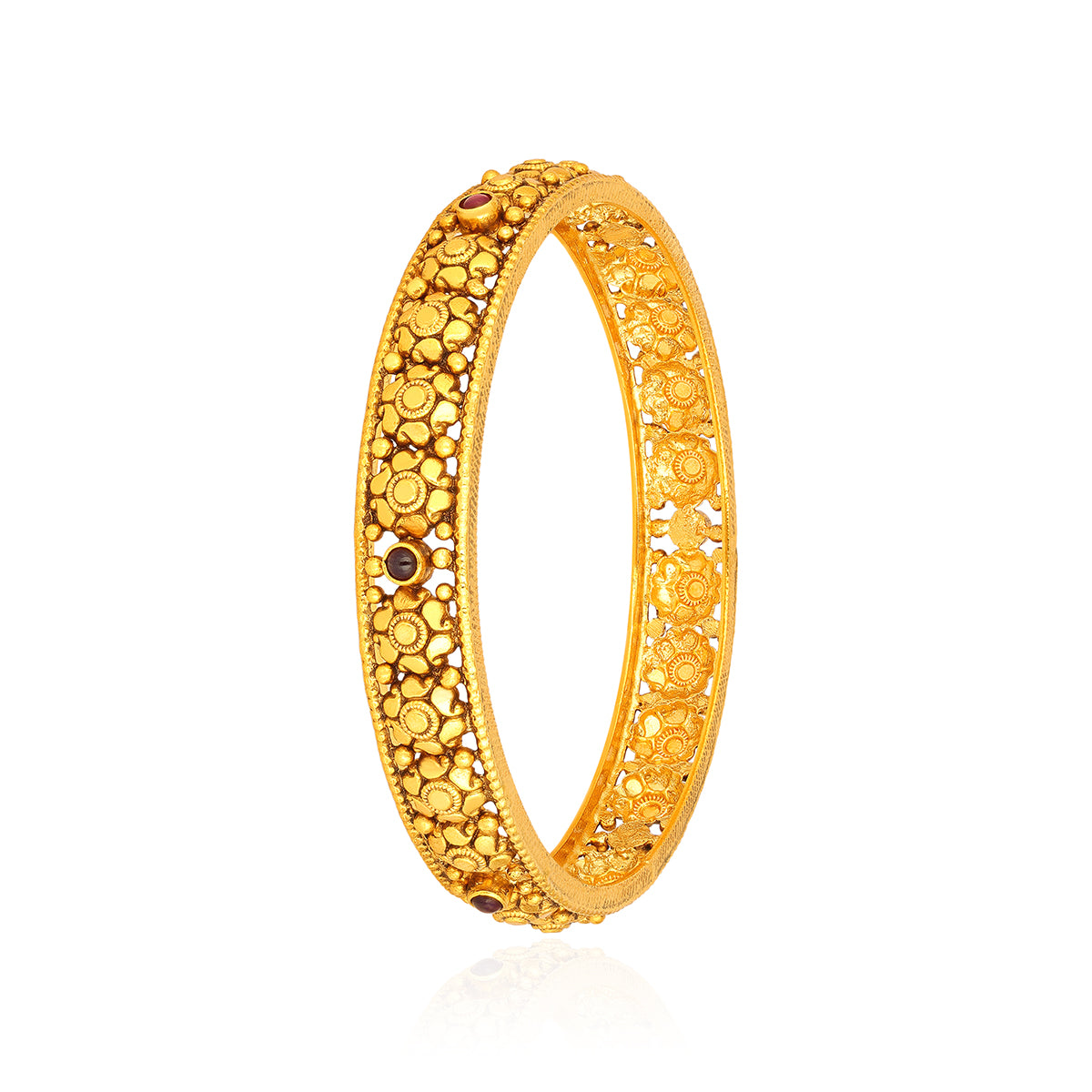 Traditional Flower Engraved 925 Sterling Silver Dark Stone Bangle for women