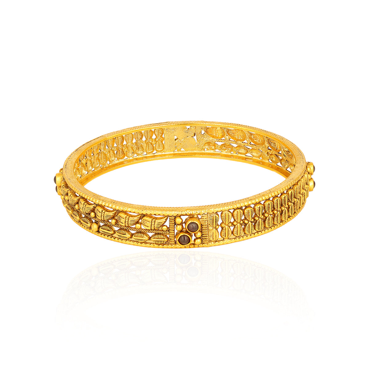 Traditional Flower carved 925 Sterling Silver Dark Stone Bangle for women