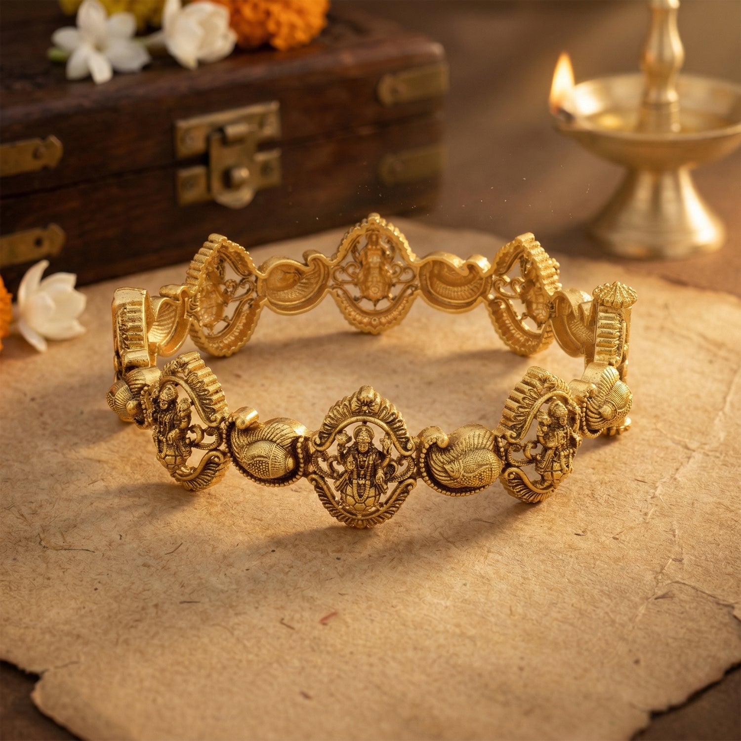Traditional Goddess Lakshmi Paisley Alternative Pattern 925 Sterling Silver Bangle for Women