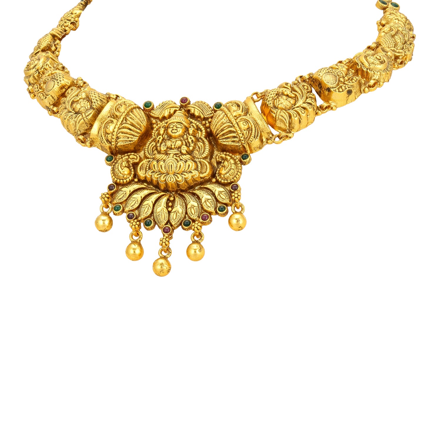 Traditional Goddess Lakshmi Peacock Motif 925 Sterling Silver Gold Drop Necklace for Women