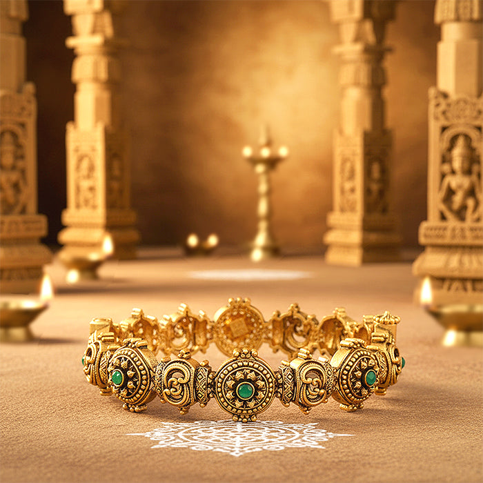 Traditional Gold Plated 925 Sterling Silver Floral Pattern Bangle for Women