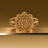 Traditional Gold Plated Flower Pattern 925 Silver Pink Stone Ring for Women