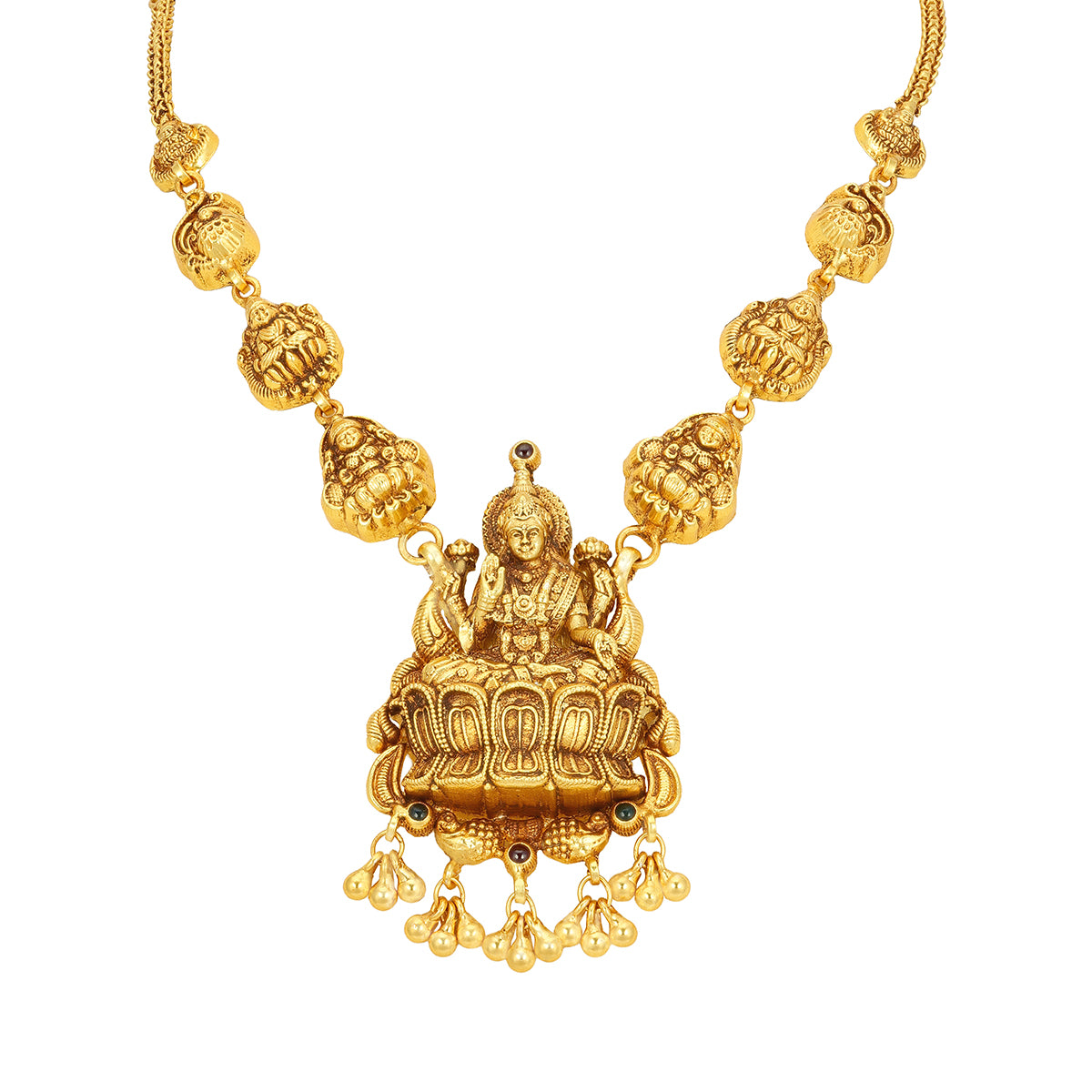Traditional Gold Plated Lakshmi Lotus Gold Drop 925 Sterling Silver Necklace for Women