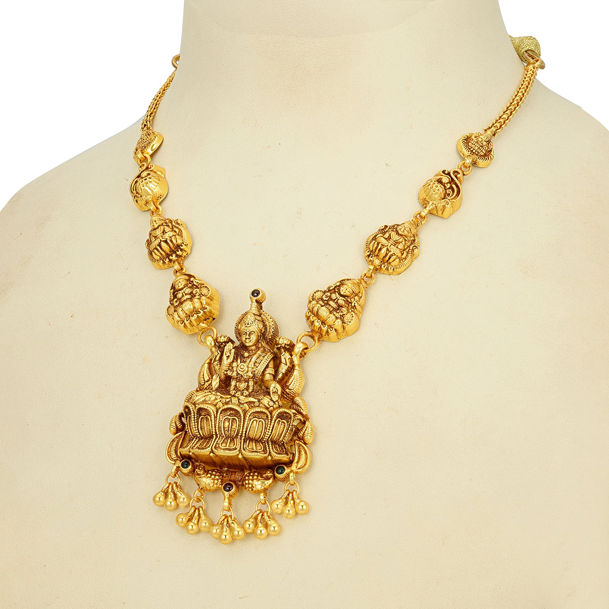 Traditional Gold Plated Lakshmi Lotus Gold Drop 925 Sterling Silver Necklace for Women